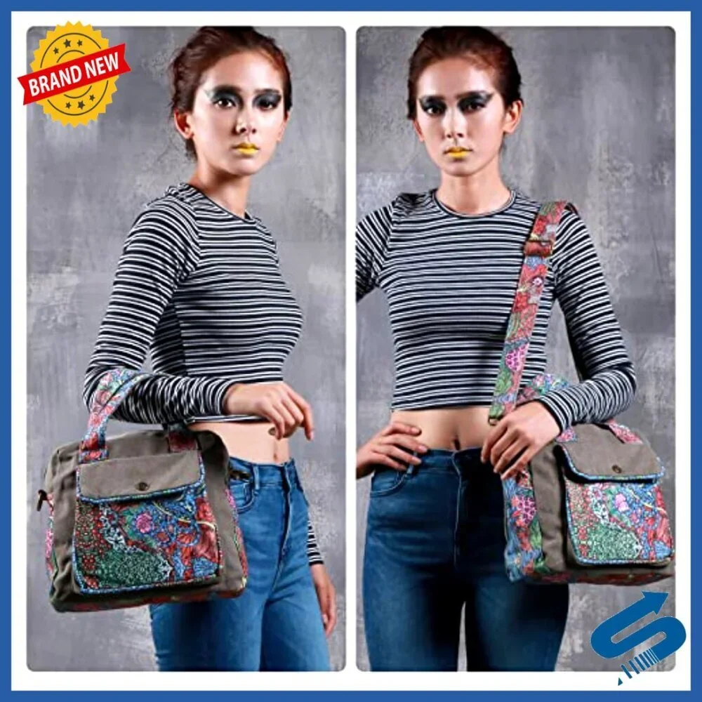 Canvas Shoulder Bag Crossbody Handbag Lightweight Small Top Handle Boho